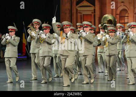 Military band Chernihiv, Ukraine at Musikparade 2016, Marching Band Show at Rittal-Arena Wetzlar, Germany. 28th Feb, 2016.Credit: Christian Lademann / LademannMedia Stock Photo