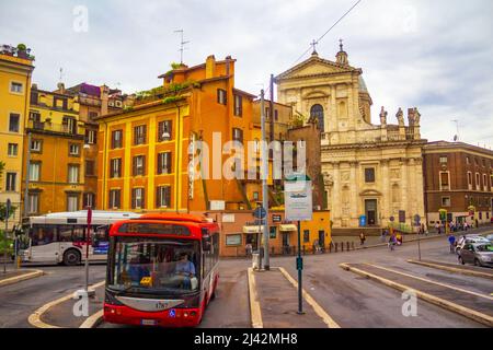 Busy street in the historical centre of Rome city on a rainy summer day, Italy,June 2016 Stock Photo
