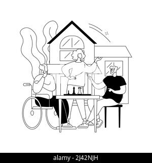 Communities for older people abstract concept vector illustration. Senior housing, retirement community, shared services, health and wellness activiti Stock Vector