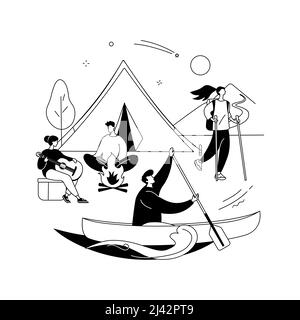 Summer camp abstract concept vector illustration. Sleepaway camp, vacation time, hiking and canoeing, science and nature, tent and campfire, high scho Stock Vector
