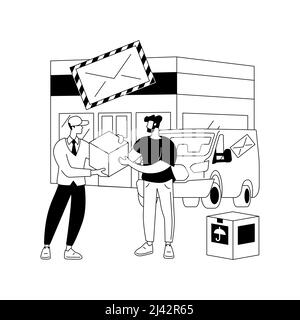 Post office abstract concept vector illustration. Post office services, parcel delivery, travel and car insurance, travel money, savings account, fina Stock Vector