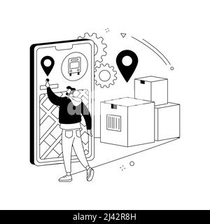 Post service tracking abstract concept vector illustration. Parcel monitor, track and trace your shipment, package tracking number, express delivery, Stock Vector