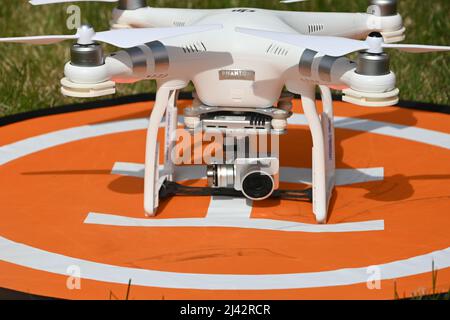 UAV Camara drone, used for surveillance and intelligence gathering in the Ukraine by the military on the battlefield Stock Photo