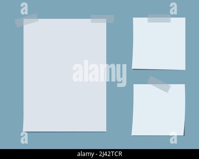 Mockup paper with duct tape with shadow. Vector graphics in a flat style. For design, news, information, notes, posts. Stock Vector
