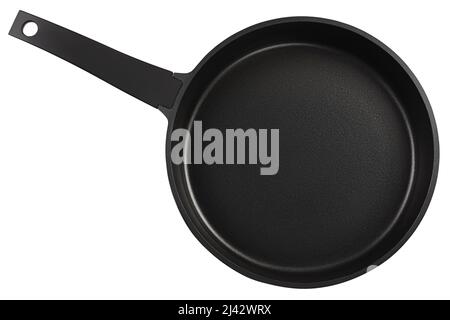 black frying pan with a non-stick coating isolated on white background with clipping path. Top view. Stock Photo