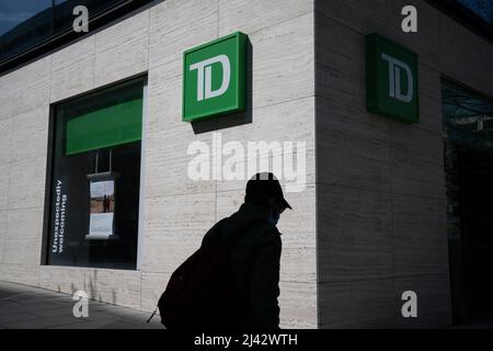 Washington, USA. 11th Apr, 2022. A general view of a TD Bank logo on a branch in Washington, DC, on Monday, April 11, 2022. (Graeme Sloan/Sipa USA) Credit: Sipa USA/Alamy Live News Stock Photo