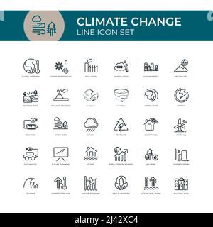 Climate Change Line Icon Set Vector Template Stock Vector
