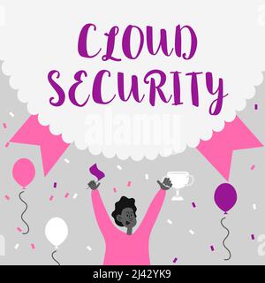 Handwriting text Cloud Security. Internet Concept Protect the stored information safe Controlled technology Man Holding Trophy Celebrating Performance Stock Photo