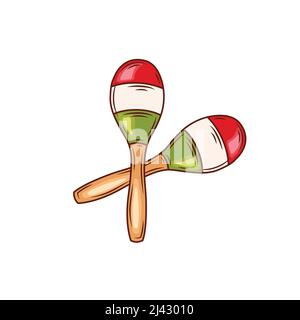 Beautiful maracas on white background. Musical instrument maracas. Mexican musical instrument maracas. Vector illustration Stock Vector