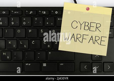 Conceptual caption Cyber Warfare. Concept meaning Virtual War Hackers ...