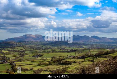 View Of The Beautiful Mourne Mountains Range, Taken From Windy Gap in Banbridge, Northern Ireland. Stock Photo