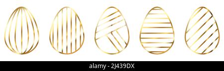 Set of golden line easter egg. Vector illustration isolated on white background Stock Vector