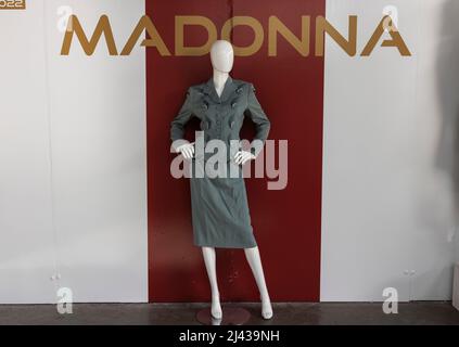 Beverly Hills, USA. 11th Apr, 2022. Instruments and costumes from the Music Icons auction presented by Julien's Auctions. Outfit worn Madonna. 4/11/2022 Beverly Hills, CA USA. (Photo by Ted Soqui/SIPA USA) Credit: Sipa USA/Alamy Live News Stock Photo