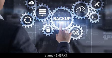 Backup Data recovery Cybersecurity. Mixed media technology concept. Stock Photo