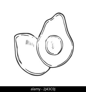 Avocado vector illustration with black hand drawn style isolated Stock Vector