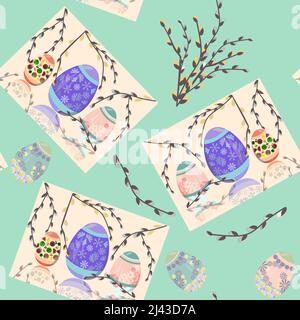 Easter celebration pattern with a set of decorated eggs Stock Vector