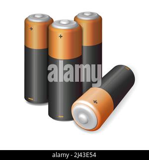 Set of realistic vector batteries, vector 3D illustration for your design. Stock Vector