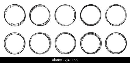 Set of ten grunge style round decors, template for rubber stamp. Stock Vector