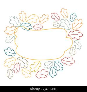 Abstract free-form frame made of leaves of different colors in trendy shades. Outline drawing by hand. Lifestyle. Silhouette lines. Stock Vector