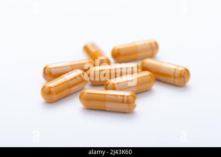 Turmeric Capsule isolated on white background Stock Photo