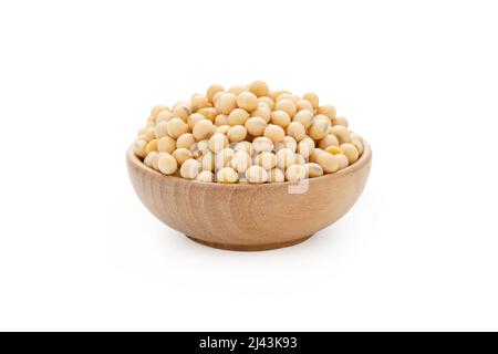Soybeans in bowl wood isolated on white background with clipping path Stock Photo
