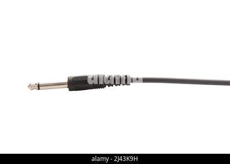 Guitar audio jack with black cable isolated on white background Stock Photo