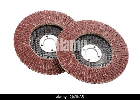Sandpaper disk. flat sandpaper sanding grinding polishing wheels blades isolated on white with clipping path Stock Photo