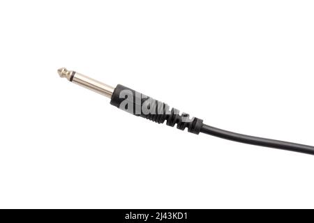 Guitar audio jack with black cable isolated on white background Stock Photo