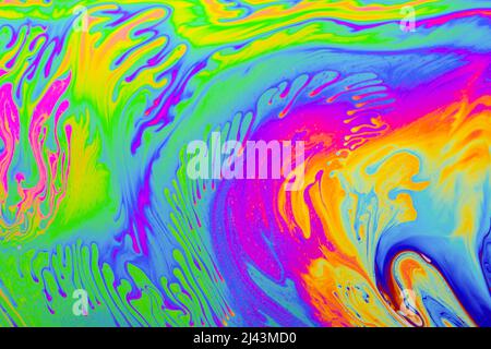 Psychedelic multicolored background abstract. Rainbow colors. patterns background. Photo macro shot of soap bubbles Stock Photo