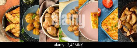 Collage with different dishes from baked potato Stock Photo