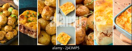 Collage with different dishes from baked potato Stock Photo