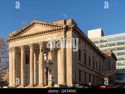 Staten Island, NY - USA - April 10, 2022: Three quarter view of the neoclassical style Richmond County Courthouse, a 1919 municipal courthouse in the
