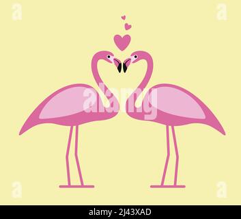 two Flamingos face to face, lover, vector Stock Vector