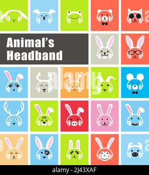 animals wear animal's headband flat icon, vector illustration Stock Vector