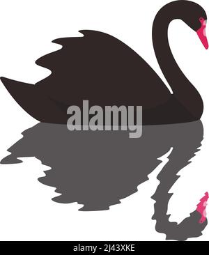 Black swan is swimming, reflection in water, vector illustration Stock Vector