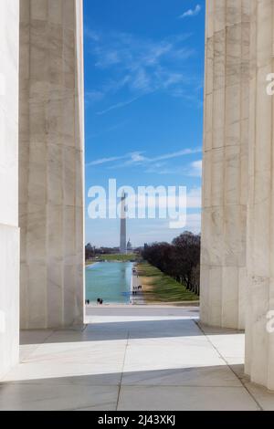 Washington DC skyline view from Lincoln Memorial, Washington Monument and US Capitol Building. Stock Photo