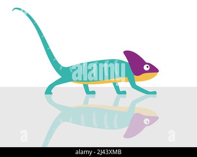 Chameleon walking on the glass in white background, vector illustration Stock Vector