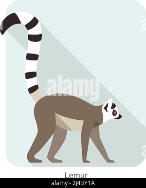 Cute lemur walking on the ground, vector illustration Stock Vector