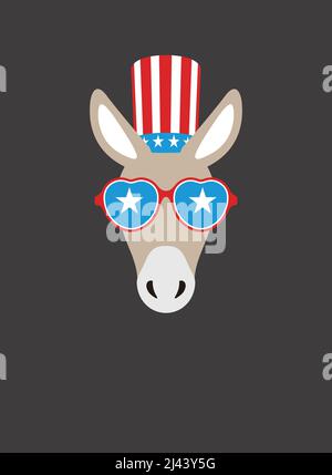 Portrait of donkey, wearing something, like Democratic Party US, cool style Stock Vector