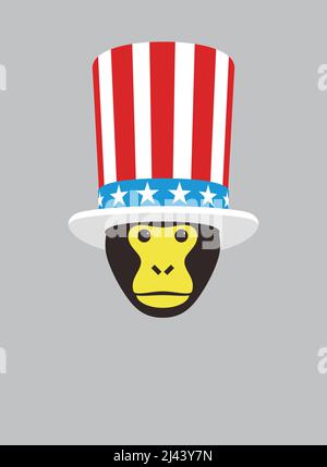 Portrait of gorilla, wearing American flap hat, like a clown, cool style, cosplay Stock Vector