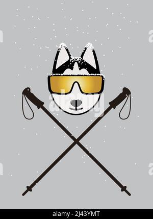 Portrait of skiing dog, wearing something, cool style Stock Vector