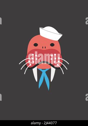 Portrait of walrus, wearing something, like seaman sailor, cool style Stock Vector
