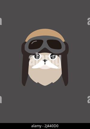 Portrait of cat, wearing Air helmet, like a pilot, cool style Stock Vector