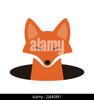 Cute fox come out the hole, watching vector illustration Stock Vector