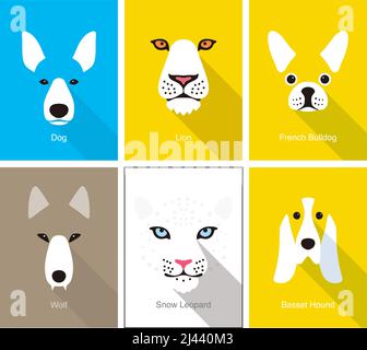 Animal cartoon faces, cute flat portrait icon, vector illustration Stock Vector