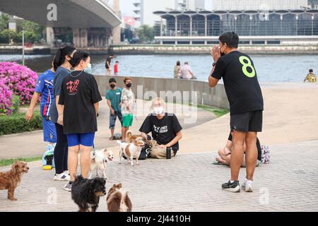 Bangkok, Thailand. 08th Apr, 2022. Bangkok gubernatorial candidate Chatchart Sitthiphan, number 8, campaigned at the Rama VIII Bridge on the Thonburi side, He has the nickname that the people have given him. The strongest man in the world. which will have an election on May 22, 2022, after the previous governor was appointed by the military junta following The last election was 9 years ago in 2013 for 9 years. (Photo by Adirach Toumlamoon/Pacific Press) Credit: Pacific Press Media Production Corp./Alamy Live News Stock Photo