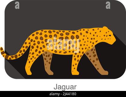 Jaguar cat walking side flat 3D icon design Stock Vector