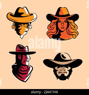 gunslinger wild west set four icons Stock Vector