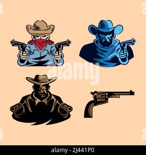 four gunslinger wild west set icons Stock Vector