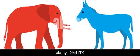 Democrat Donkey and Republican Elephant flat vector illustration Stock Vector